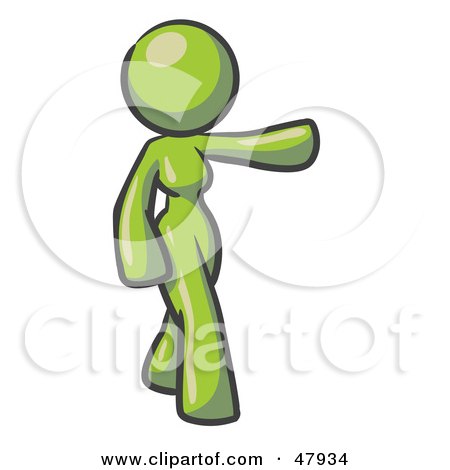 Royalty-Free (RF) Clipart Illustration of a Green Design Mascot Woman Presenting by Leo Blanchette