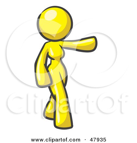 Royalty-Free (RF) Clipart Illustration of a Yellow Design Mascot Woman Presenting by Leo Blanchette