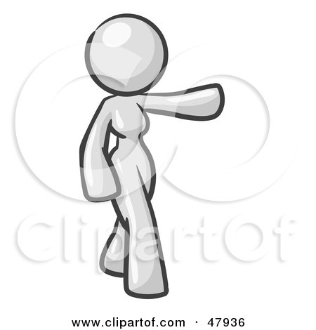 Royalty-Free (RF) Clipart Illustration of a White Design Mascot Woman Presenting by Leo Blanchette