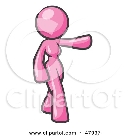 Royalty-Free (RF) Clipart Illustration of a Pink Design Mascot Woman Presenting by Leo Blanchette