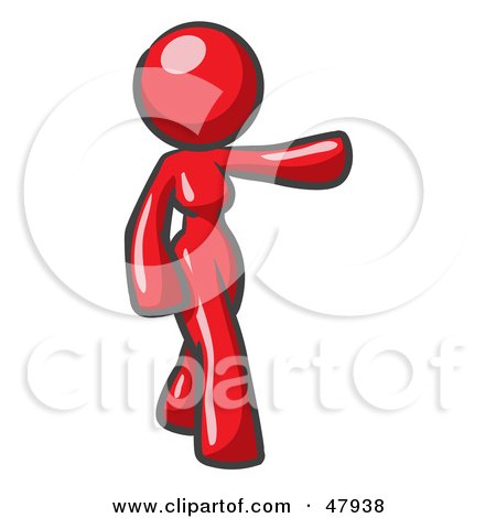 Royalty-Free (RF) Clipart Illustration of a Red Design Mascot Woman Presenting by Leo Blanchette