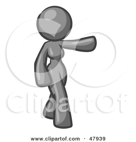 Royalty-Free (RF) Clipart Illustration of a Gray Design Mascot Woman Presenting by Leo Blanchette