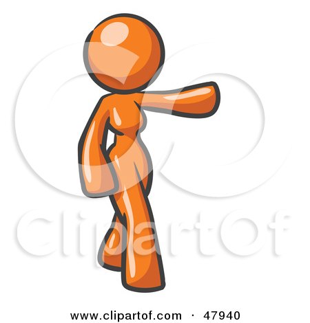 Royalty-Free (RF) Clipart Illustration of an Orange Design Mascot Woman Presenting by Leo Blanchette