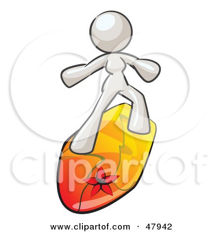 Royalty-Free (RF) Clipart Illustration of a White Design Mascot Surfer Chick by Leo Blanchette