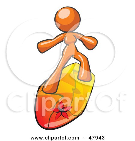 Royalty-Free (RF) Clipart Illustration of an Orange Design Mascot Surfer Chick by Leo Blanchette