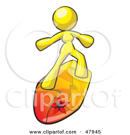 Royalty-Free (RF) Clipart Illustration of a Yellow Design Mascot Surfer Chick by Leo Blanchette