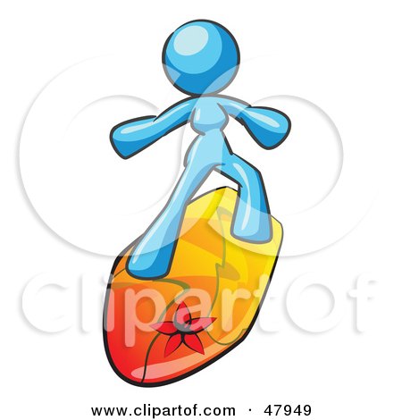 Royalty-Free (RF) Clipart Illustration of a Blue Design Mascot Surfer Chick by Leo Blanchette