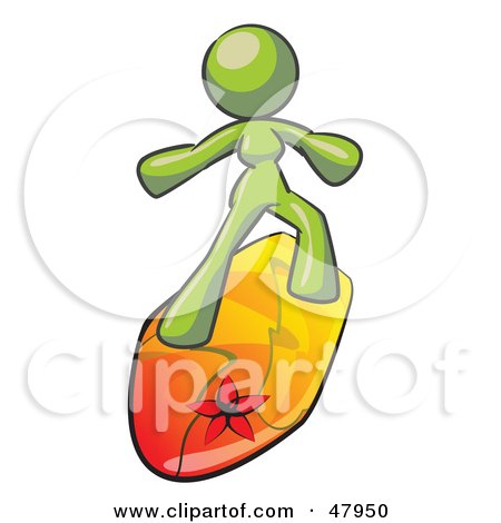 Royalty-Free (RF) Clipart Illustration of a Green Design Mascot Surfer Chick by Leo Blanchette