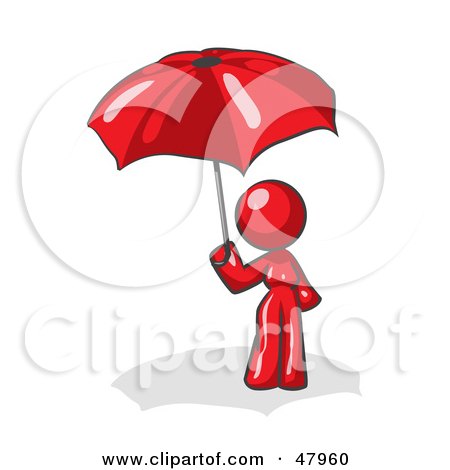 Royalty-Free (RF) Clipart Illustration of a Red Design Mascot Woman Under An Umbrella by Leo Blanchette