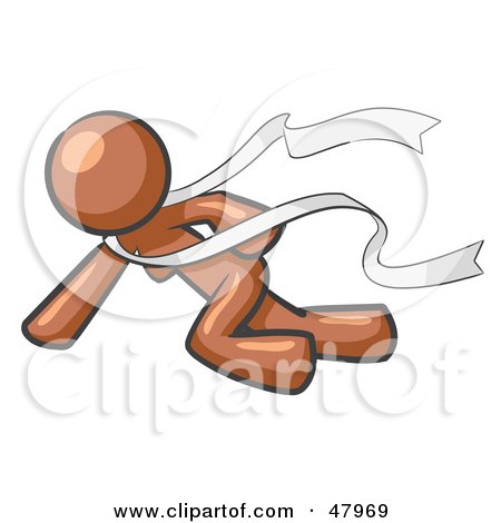 Royalty-Free (RF) Clipart Illustration of a Brown Design Mascot Woman Finishing First In A Race by Leo Blanchette