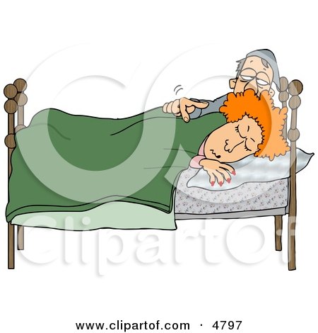 Husband Trying to Wake Up His Wife in Bed During the Early Morning Clipart by djart