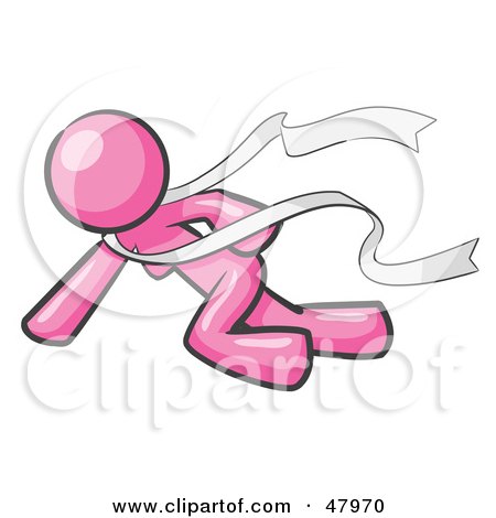 Royalty-Free (RF) Clipart Illustration of a Pink Design Mascot Woman Finishing First In A Race by Leo Blanchette