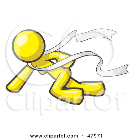 Royalty-Free (RF) Clipart Illustration of a Yellow Design Mascot Woman Finishing First In A Race by Leo Blanchette