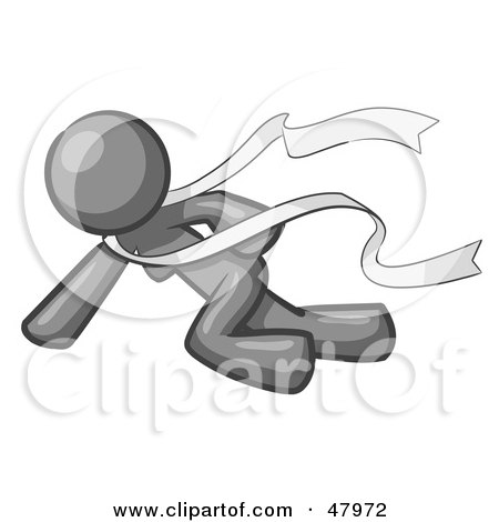 Royalty-Free (RF) Clipart Illustration of a Gray Design Mascot Woman Finishing First In A Race by Leo Blanchette
