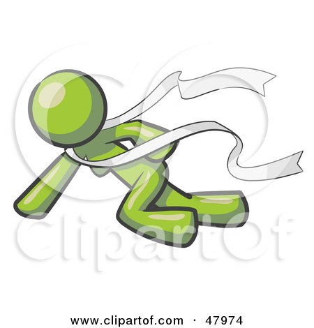 Royalty-Free (RF) Clipart Illustration of a Green Design Mascot Woman Finishing First In A Race by Leo Blanchette