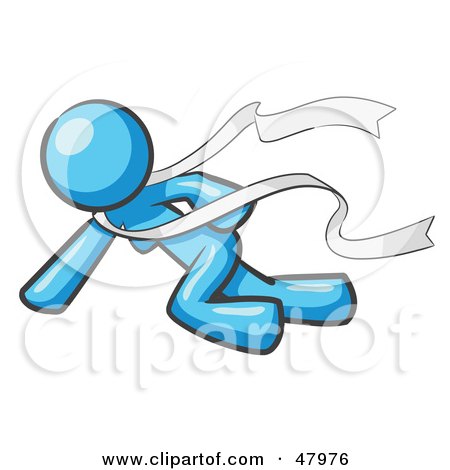 Royalty-Free (RF) Clipart Illustration of a Blue Design Mascot Woman Finishing First In A Race by Leo Blanchette