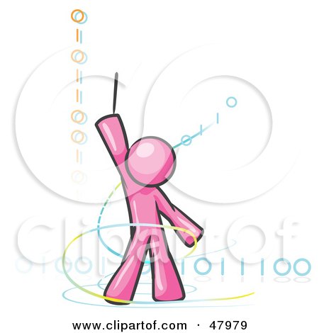 Royalty-Free (RF) Clipart Illustration of a Pink Design Mascot Man Composing Binary Code by Leo Blanchette