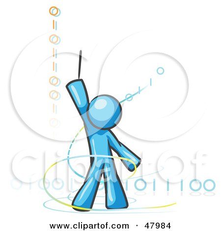 Royalty-Free (RF) Clipart Illustration of a Blue Design Mascot Man Composing Binary Code by Leo Blanchette
