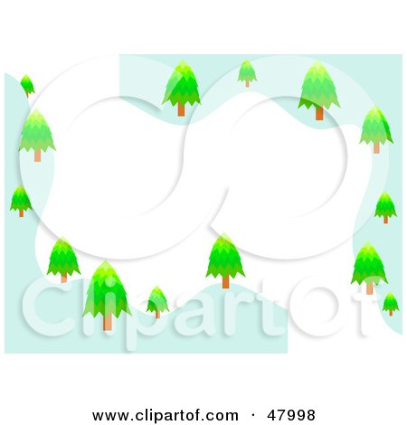 Royalty-Free (RF) Clipart Illustration of a Stationery Border Of Snowy Hills With Evergreen Trees On White by Prawny