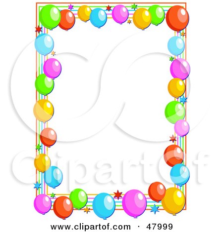 Royalty-Free (RF) Clipart Illustration of a Colorful Stationery Border Of Party Balloons And Stars On White by Prawny