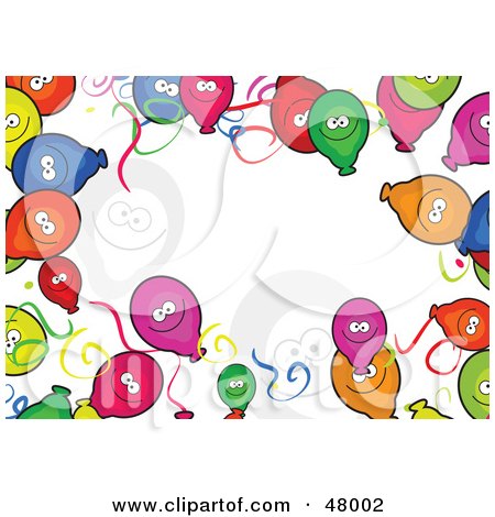 Royalty-Free (RF) Clipart Illustration of a Stationery Border Of Happy Colorful Party Balloons On White by Prawny