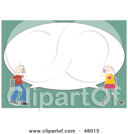 Royalty-Free (RF) Clipart Illustration of a Stationery Border Of Teens Chatting On Cell Phones With A Text Bubble by Prawny