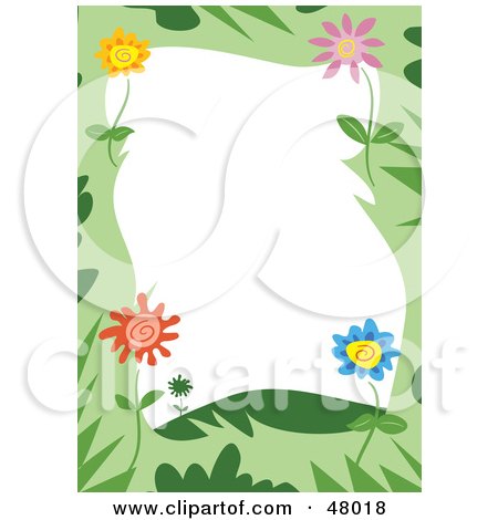 Royalty-Free (RF) Clipart Illustration of a Green Stationery Border Of Colorful Flowers And Grasses On White by Prawny