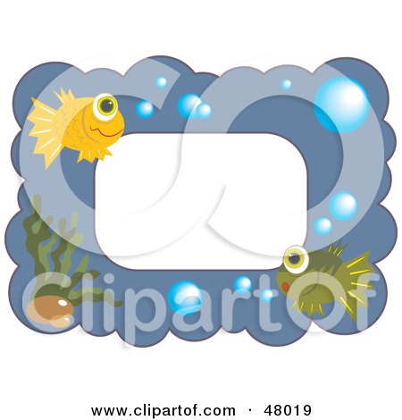 Royalty-Free (RF) Clipart Illustration of a Stationery Border Of Fish And Bubbles On White by Prawny