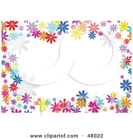 Royalty-Free (RF) Clipart Illustration of a Colorful Stationery Border Of Daisy Flowers On White by Prawny