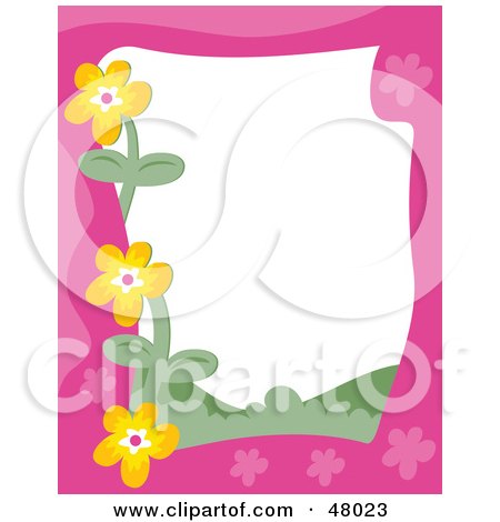 Royalty-Free (RF) Clipart Illustration of a Pink Stationery Border Of Orange Flowers On White by Prawny