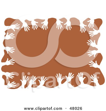 Royalty-Free (RF) Clipart Illustration of a Stationery Border Of White Hands Waving On Brown by Prawny