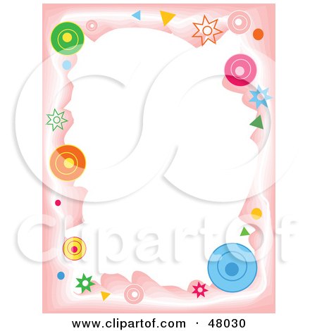 Royalty-Free (RF) Clipart Illustration of a Stationery Border Of Circles And Stars On Pink And White by Prawny