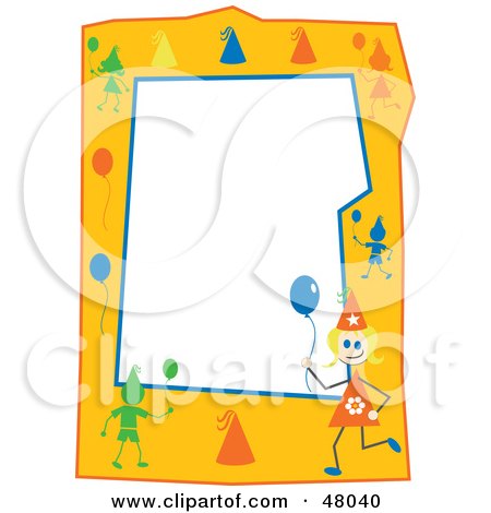 Royalty-Free (RF) Clipart Illustration of an Orange Stationery Border Of Birthday Kids With Balloons On White by Prawny