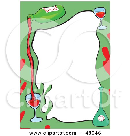 Royalty-Free (RF) Clipart Illustration of a Green Stationery Border Of Red Wine On White by Prawny