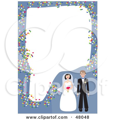 Royalty-Free (RF) Clipart Illustration of a Blue Stationery Border Of A Bride And Groom With Confetti On White by Prawny