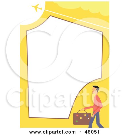 Royalty-Free (RF) Clipart Illustration of a Yellow Stationery Border Of A Male Traveler And An Airliner On White by Prawny