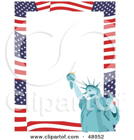 Royalty-Free (RF) Clipart Illustration of a Stationery Border Of American Stars And Stripes And The Statue Of Liberty by Prawny