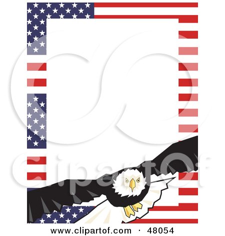 Royalty-Free (RF) Clipart Illustration of a Stationery Border Of American Stars And Stripes And A Bald Eagle by Prawny