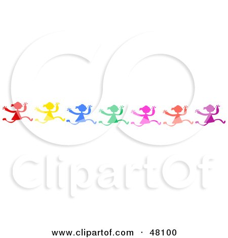 Royalty-Free (RF) Clipart Illustration of a Border Of Colorful Silhouetted Girls Running by Prawny