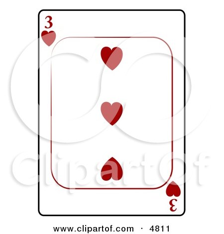 Three/3 of Hearts Playing Card Clipart by djart