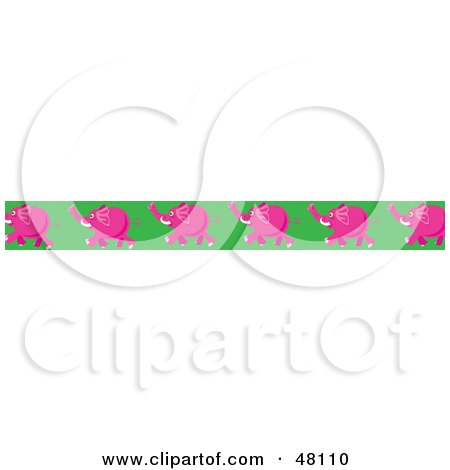 Royalty-Free (RF) Clipart Illustration of a Border Of Running Pink Elephants On Green by Prawny