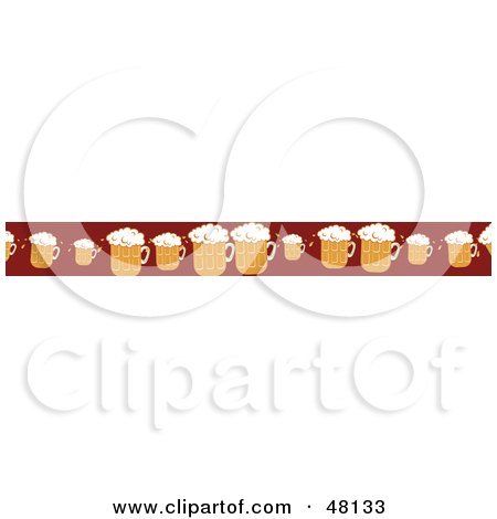Royalty-Free (RF) Clipart Illustration of a Border Of Frothy Beer Mugs On Red by Prawny