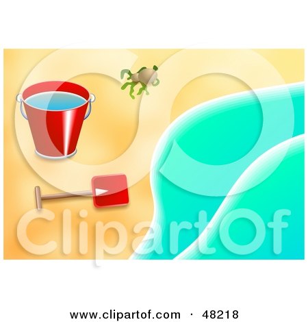 Royalty-Free (RF) Clipart Illustration of a Shell By A Shovel And Bucket On A Beach by Prawny