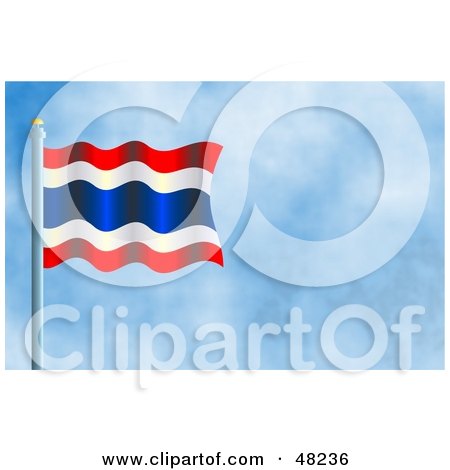 Royalty-Free (RF) Clipart Illustration of a Waving Thailand Flag Against A Blue Sky by Prawny