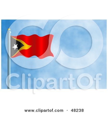 Royalty-Free (RF) Clipart Illustration of a Waving Timor Leste Flag Against A Blue Sky by Prawny