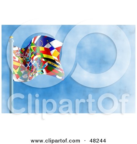 Royalty-Free (RF) Clipart Illustration of a Waving World Flag Against A Blue Sky by Prawny