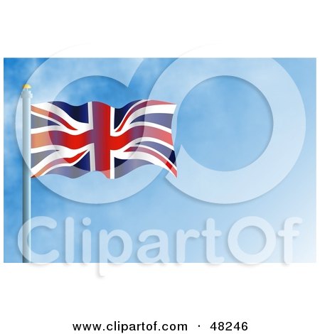 Royalty-Free (RF) Clipart Illustration of a Waving Union Jack Flag Against A Blue Sky by Prawny