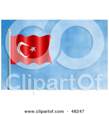 Royalty-Free (RF) Clipart Illustration of a Waving Turkey Flag Against A Blue Sky by Prawny