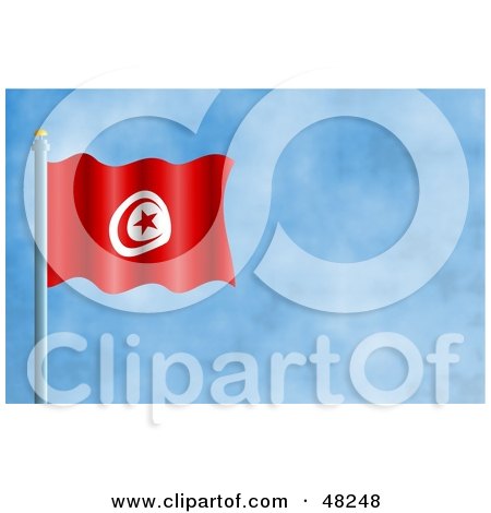 Royalty-Free (RF) Clipart Illustration of a Waving Tunisia Flag Against A Blue Sky by Prawny