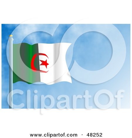 Royalty-Free (RF) Clipart Illustration of a Waving Algeria Flag Against A Blue Sky by Prawny